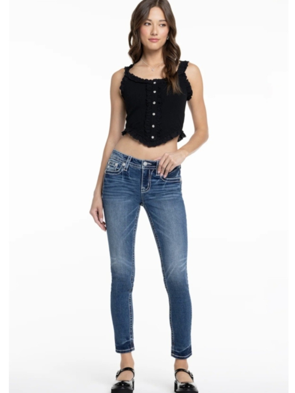 Miss Me Mid-Rise Dark Blue Embroidered Women's Jeans - 30 X 29 - Picture 12 of 14